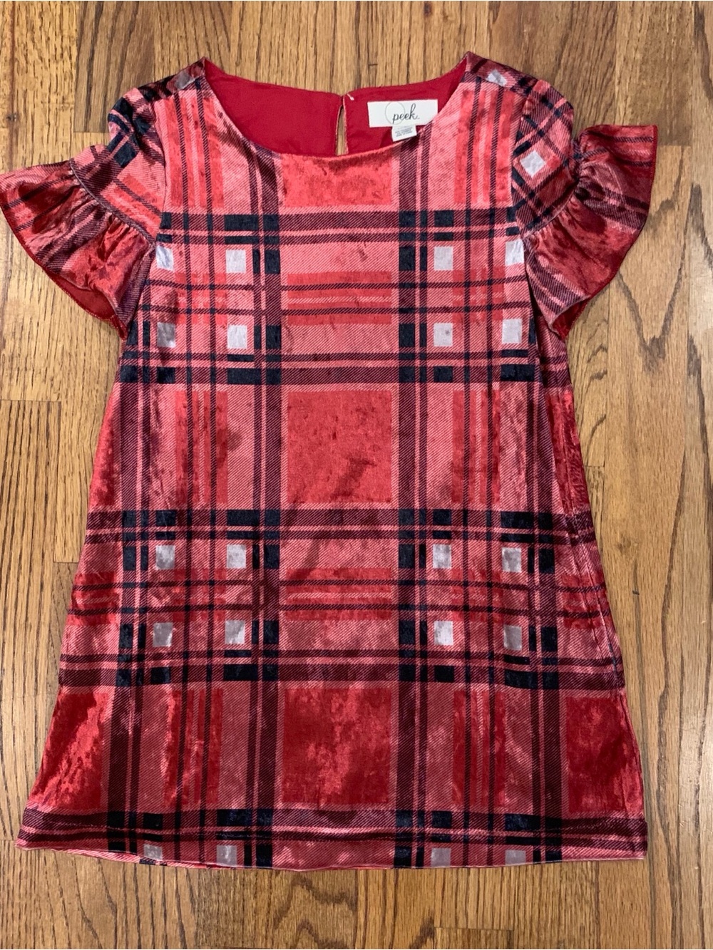 NWT Peek Girls' Red Plaid Velvet Velour Dress 4/5 4 5